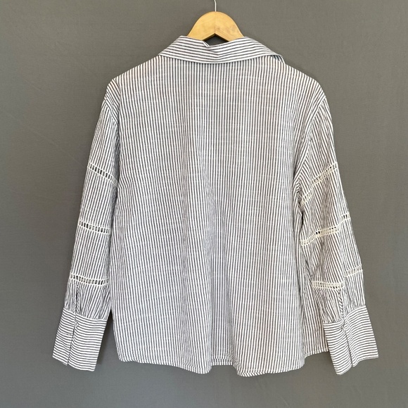 LANE BRYANT Size 14/16 Split Neck Striped Peasant Style Blouse 100% Cotton - Picture 4 of 7